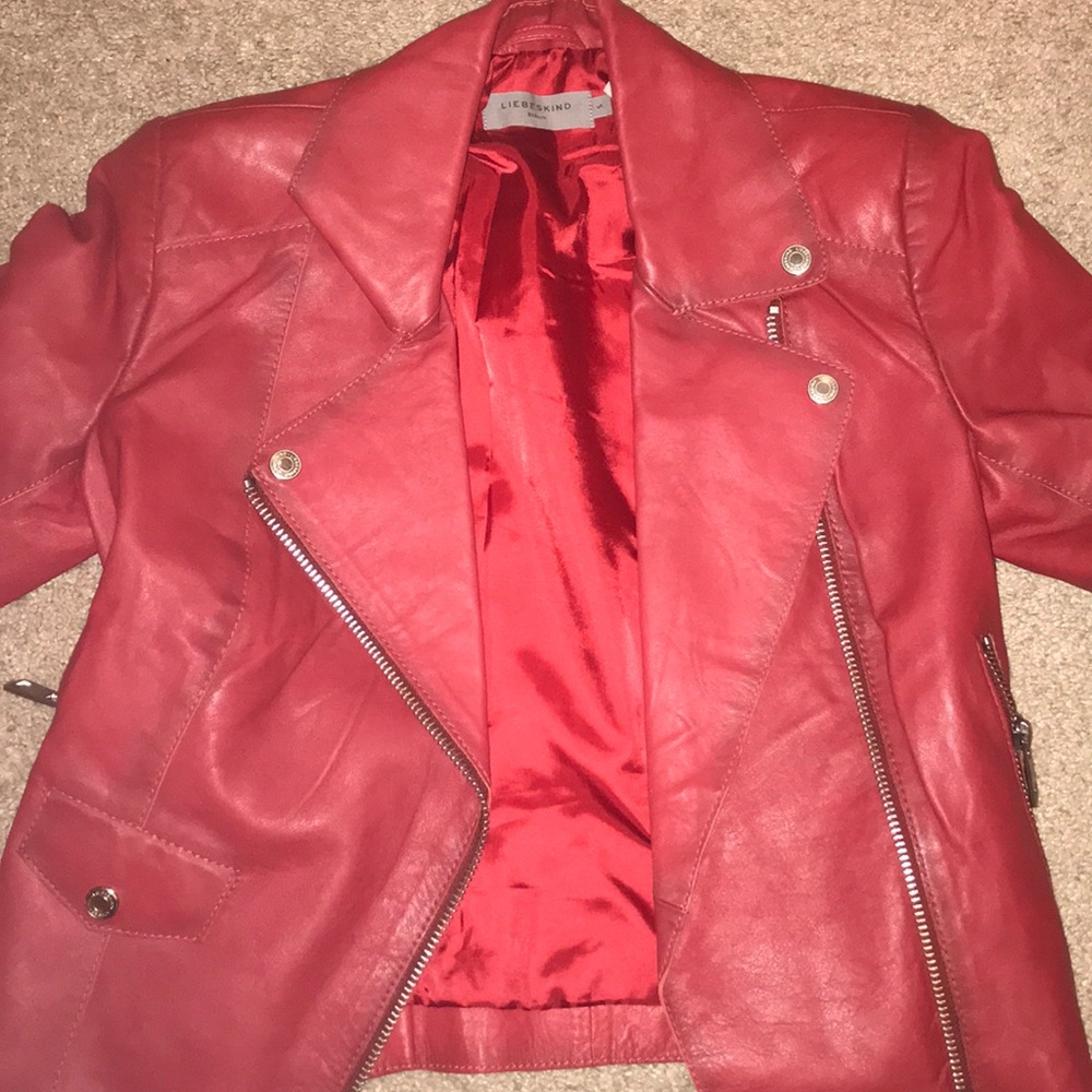 Red leather bike jacket